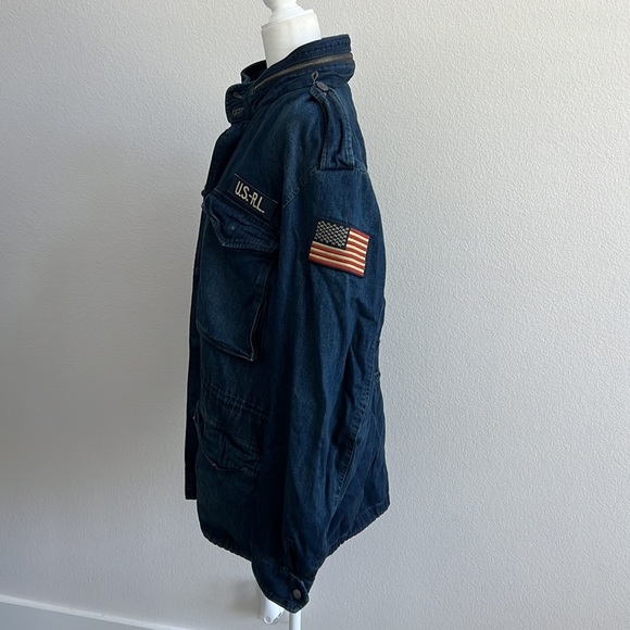 Polo Ralph Lauren Men’s USA Flag Military Patch Denim Field Jacket Size XL - Picture 5 of 16